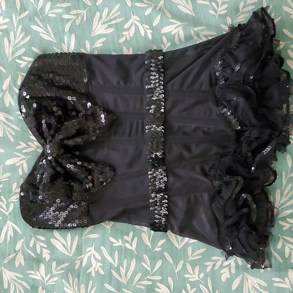 Black Sheer Sequin Bow Corset